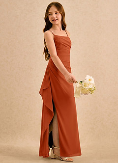 Azazie Cannoli Girls Formal Flower Girl Dresses Burnt Orange A-Line Pleated Chiffon Dress image4
