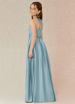 Azazie Arianthe Junior Moody Blue A-Line with Pockets Stretch Satin Dress image3