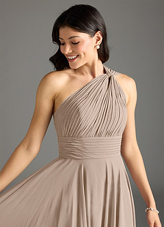 Azazie Charlize Bridesmaid Dresses Taupe A-Line One Shoulder Chiffon Dress image12