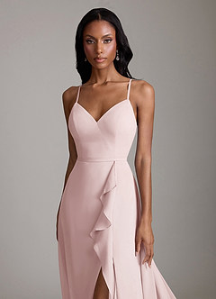 Azazie Naeem Vestidos de damas de honor Vestido de Rosa Rubor de Gasa de Corte en A con Cuello en V fruncido image6