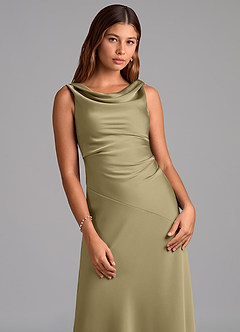 Azazie Nerine Brautjungfernkleider A-Linie Plissee Stretch-Satin Kleid Moosgrün image6