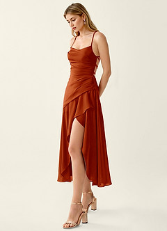 Heloise Paprika Satin Lace Up Back Maxi Dress image3
