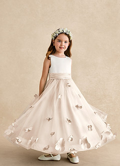 Azazie Vi Flower Girl Dresses White Alabaster A-Line Sleeveless Tulle Dress image8