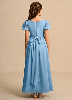 Azazie Joss Flower Girl Dresses Steel Blue A-Line with Sleeves Chiffon Dress image10