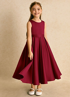 Azazie Junebuj Blumenmädchenkleider Ballkleid Plissee Matte Satin Kleid Burgunderrot image2