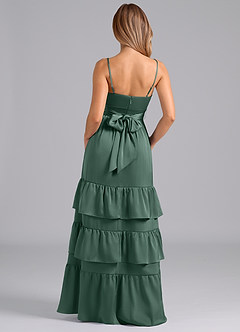 Azazie Nathalia Bridesmaid Dresses Eucalyptus A-Line Pleated Stretch Satin Dress image6