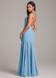 Azazie Lorena Bridesmaid Dresses Steel Blue Mermaid Pleated Chiffon Dress image6