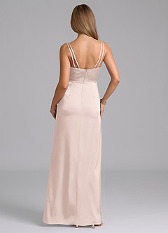 Azazie Leo Final Sale Blushing Pink Sheath Pleated Stretch Satin Dress image2