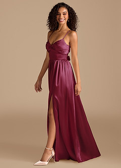 Azazie Zeya Bridesmaid Dresses Burgundy A-Line Pleated Metallic Satin Dress image5