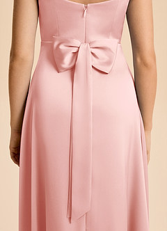 Azazie Kiki Junior Powder Pink A-Line Bow Stretch Satin Dress image4