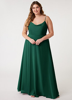 Azazie Daenerys Vestidos de damas de honor Vestido de Esmeralda de Gasa de Corte en A con Vaca image8