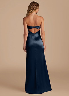 Azazie Leonis Bridesmaid Dresses Dark Navy Mermaid Pleated Metallic Satin Convertible Dress image6