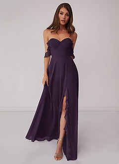 Barbie ♥ Azazie Final Sale Plum A-Line Off the Shoulder Chiffon Convertible Dress image3