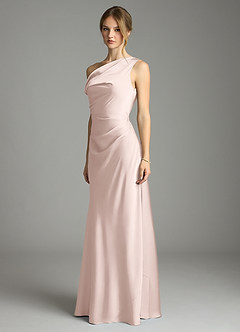 Azazie Emerson Bridesmaid Dresses Blushing Pink Mermaid Off the Shoulder Stretch Satin Dress image4