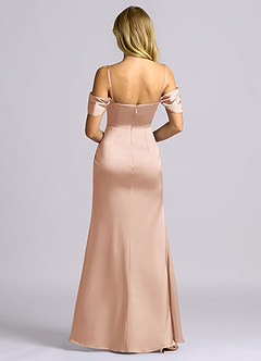 Azazie Auden Vestidos de damas de honor Vestido Oro Rosa de Satén Elástico de Corte Recto Convertible con Hombros descubiertos image2