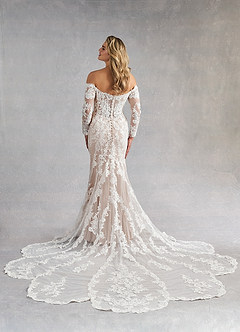 Azazie Empiria Vestidos de novia Vestido de Blanco Diamante Nude de Tul de Corte Sirena con Lentejuela image4