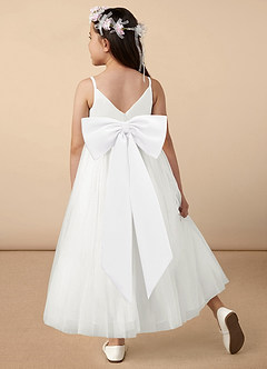 Azazie Lea Flower Girl Dresses White A-Line Spaghetti Strap Tulle Dress image6