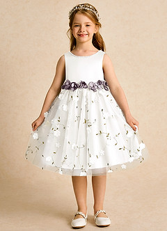 Azazie Starri Flower Girl Dresses Ivory Dusk Ball-Gown Beaded Matte Satin Dress image1