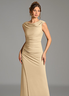 Azazie Chantal Bridesmaid Dresses Champagne Mermaid Pleated Premium Stretch Jersey Dress image4