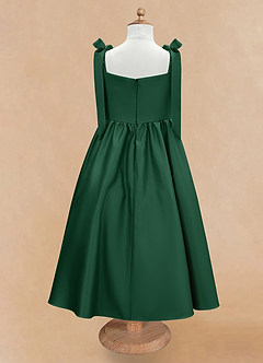 Azazie Chelsie Flower Girl Dresses Dark Green A-Line Bow Matte Satin Dress image6