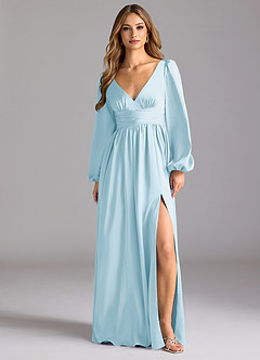 Azazie Norah Robes de demoiselle d'honneur Robe Trapèze en Satin extensible Bleu Ciel image1