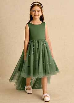 Azazie Bell Blumenmädchenkleider Ballkleid Schleifen Tüll Kleid Olivgrün image6