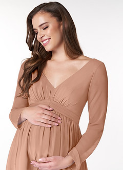 Azazie Teton Maternity Bridesmaid Dresses A-Line Long Sleeve Chiffon Floor-Length Dress image5