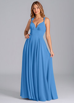 Azazie Darana Jurken voor bruidsmeisjes Jurk van Chiffon met A-Lijn Korset Blauwe Gaai image3