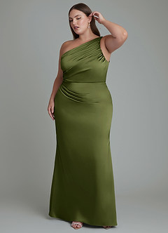 Azazie Akilah Brautjungfernkleider Meerjungfrau-Linie One-Shoulder Stretch-Satin Kleid Olivgrün image10