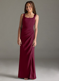 Azazie Mero Junior Mulberry Mermaid Pleated Stretch Satin Dress image1