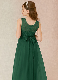 Azazie Georgette Junior Dark Green A-Line Lace Tulle Dress image7