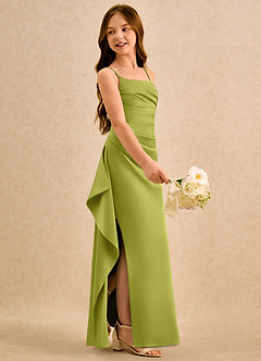 Azazie Cannoli Girls Formal Robe Demoiselle D'honneur Fillette Robe Trapèze en Satin extensible Plissée Citronnelle image5