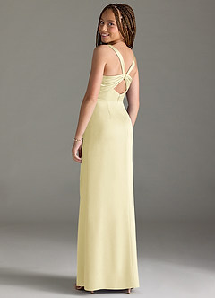 Azazie Mero Junior Lemon Sorbet Mermaid Pleated Stretch Satin Dress image2