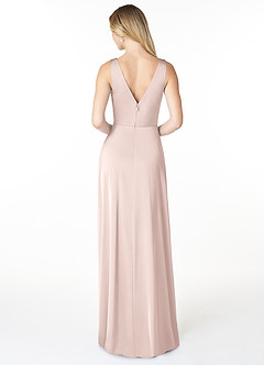 Azazie Nelly Bridesmaid Dresses Blushing Pink A-Line V-Neck Pleated Stretch Satin Dress image2