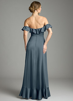 Azazie Lyra Robes de demoiselle d'honneur Robe Trapèze Convertible en Satin extensible Épaules dénudées Violet Crépusculaire image10