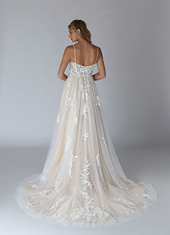 Azazie Alondra Wedding Dresses Diamond White Champagne A-Line Lace Tulle Dress image2