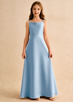 Azazie Joella Girls Formal Robe Demoiselle D'honneur Fillette Robe Trapèze en Mat Satiné Plissée Poudre Bleue image5