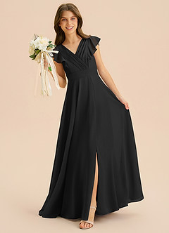 Azazie Anysa Junior Robe Trapèze en Mousseline de soie Rayé Noir image3