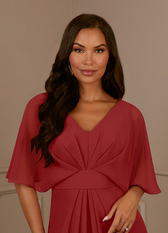 Azazie Oksana Mother of the Bride Dresses Rust A-Line V-Neck Pleated Chiffon Dress image4
