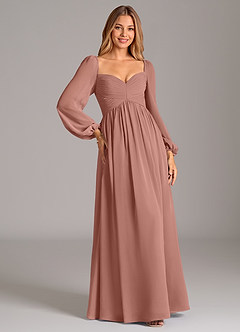 Azazie Alia Brautjungfernkleider A-Linie Langarm Chiffon Kleid Zedernrose image5