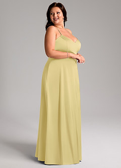 Azazie Mei Bridesmaid Dresses Lemon Sorbet A-Line V-Neck Stretch Satin Dress image9