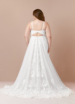 Azazie Devi Wedding Dresses Diamond White A-Line V-Neck Lace Tulle Dress image16