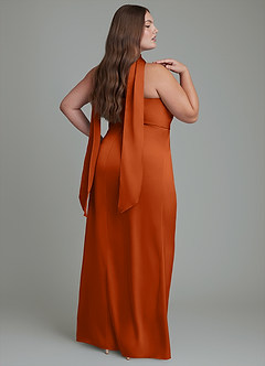 Azazie Calandra Bridesmaid Dresses Burnt Orange Sheath Pleated Stretch Satin Dress image7