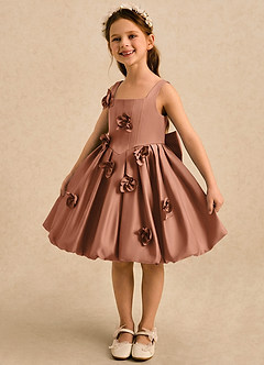 Azazie Lillian vestidos de niña de las flores Vestido Bronceador de Satin Mate de Vestido de princesa con Plisado image1