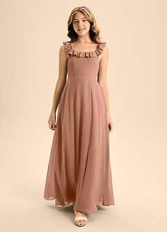 Azazie Callie Junior Abito A-Line in Chiffon Increspato Bronzo image4