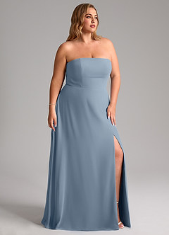 Azazie Wren Vestidos de damas de honor Vestido de Azul Polvoriento de Gasa de Corte en A Convertible con Corte Lateral image12