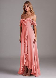 Azazie Lyra Bridesmaid Dresses Coral A-Line Chiffon Convertible Dress image5