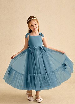 Azazie Jaci Blumenmädchenkleider A-Linie Spaghetti Riemen Chiffon Kleid Bermudablau image4