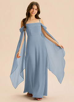 Azazie Moana Junior Dusty Blue A-Line Pleated Chiffon Dress image1
