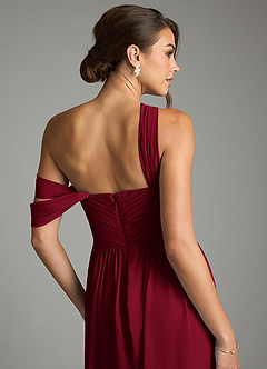 Azazie Kassandra Robes de demoiselle d'honneur Robe Trapèze en Mousseline de soie Épaule décolletée Bourgogne image7